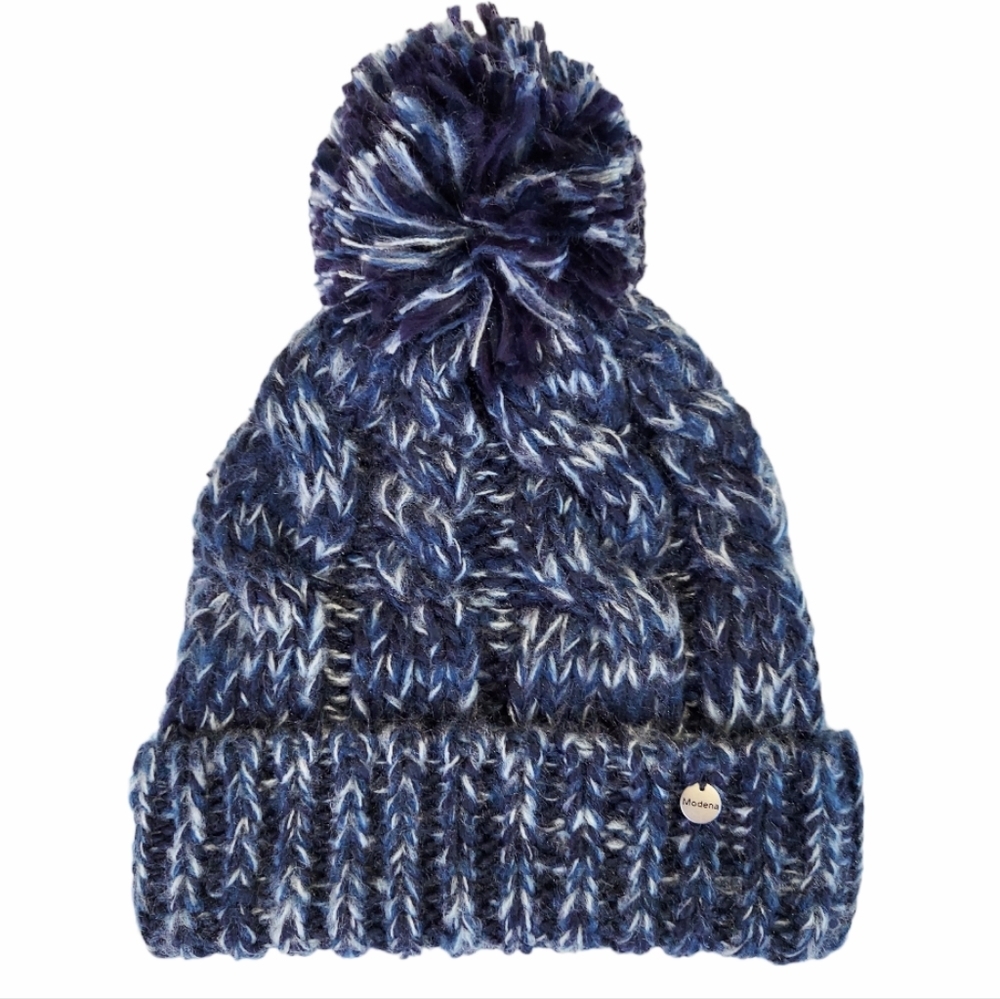Beanie Hat Womens Denim Braided Cable Knit Hat Warm Pompom New Winter Hat - Picture 10 of 10